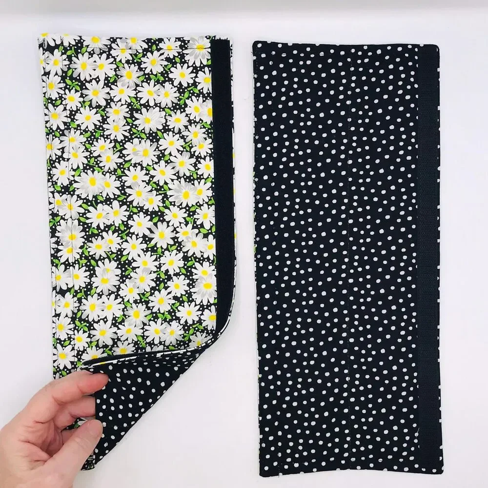 Refrigerator Door Handle Covers, Reversible! Black Daisy and Dots Kitchen 14x5